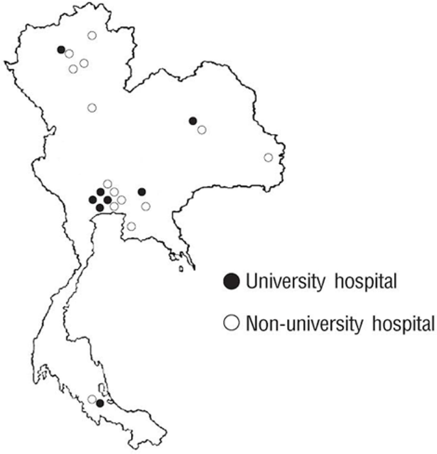 Geographical distribution of 22 hospitals participating in the Perioperative and Anesthetic Adverse Events in Thailand (PAAd Thai) study