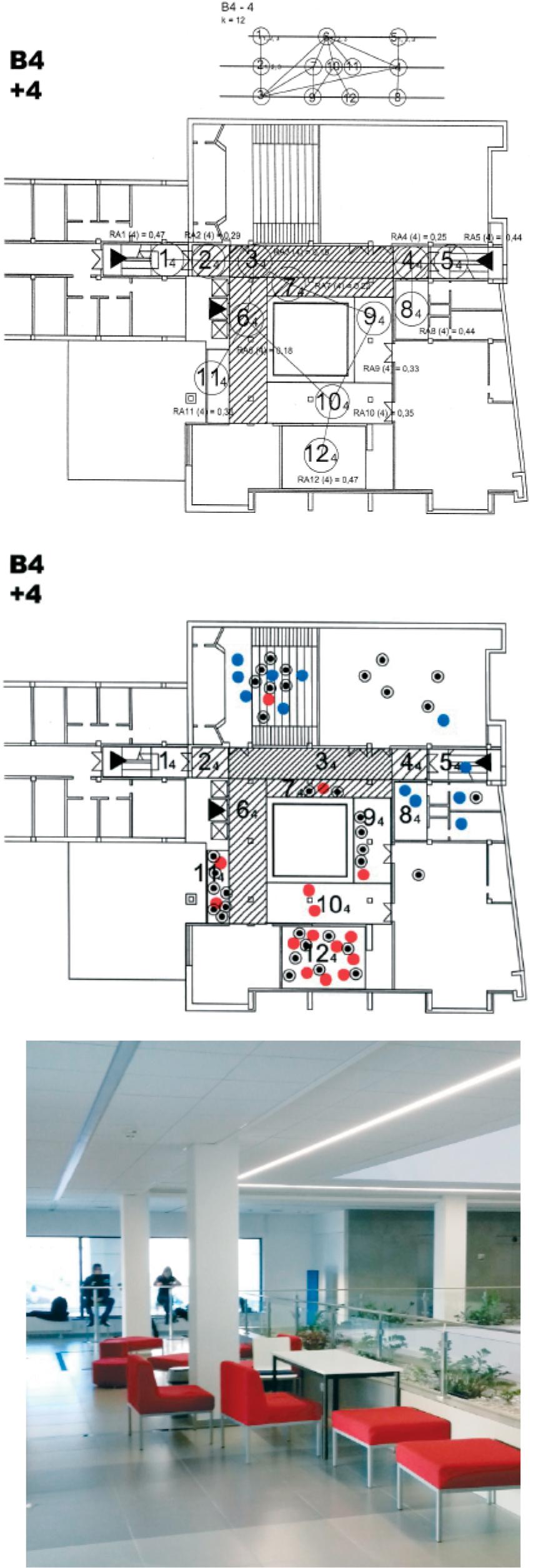 An example of one of the most liked places in building B4 as related to space syntax analysis (B4 - floor +4)
