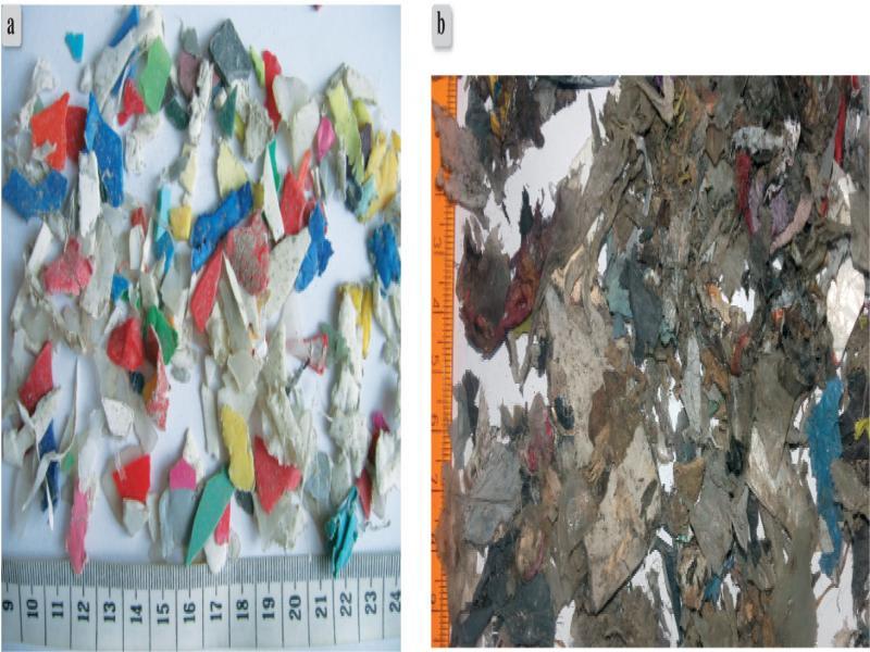 Tested waste: (a) waste plastic (WP); (b) initially prepared municipal waste (MW) (performed by M. Czop)