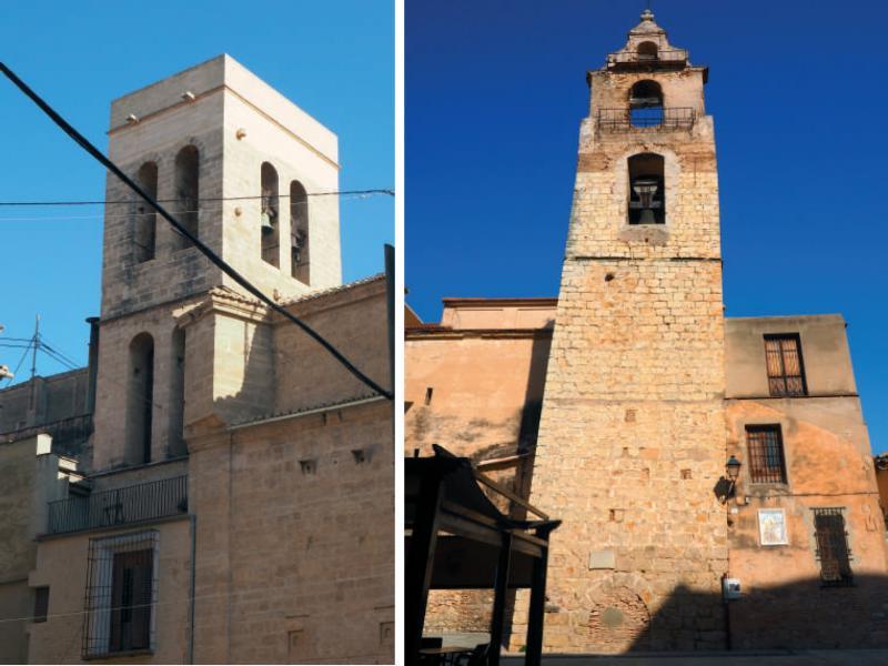 Bell tower church Santísimo Cristo del Salvador, Valencia (left). Old bell tower Santa Catalina church, Alzira (right). Source: authors
