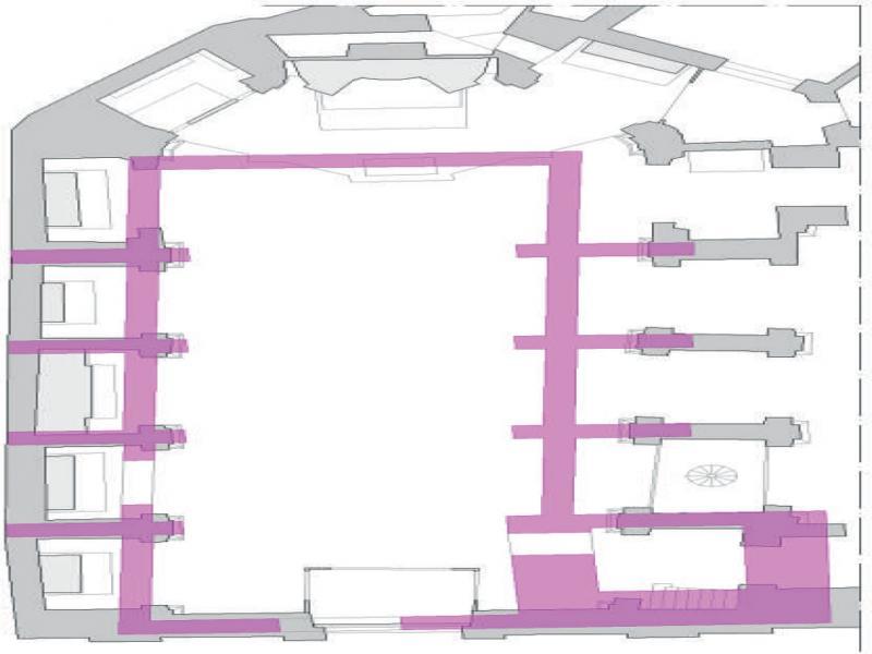 Hypothetical plant of the church of Algemesí in the 13th century with respect to the floor of the current Capilla de la Comunión. Source authors