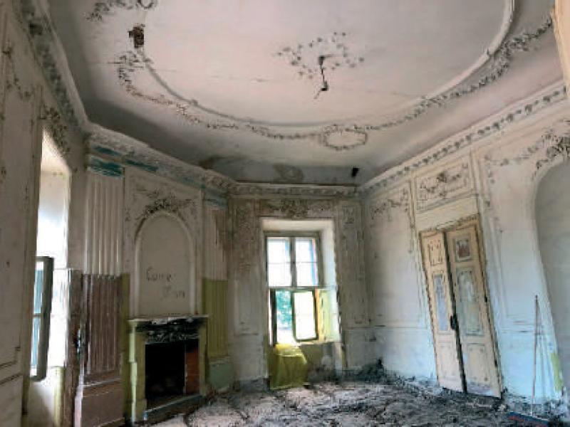 Żyrowa, the palace, south wing, first floor, ceremonial room in frontal longitudinal section (photo by Authors)