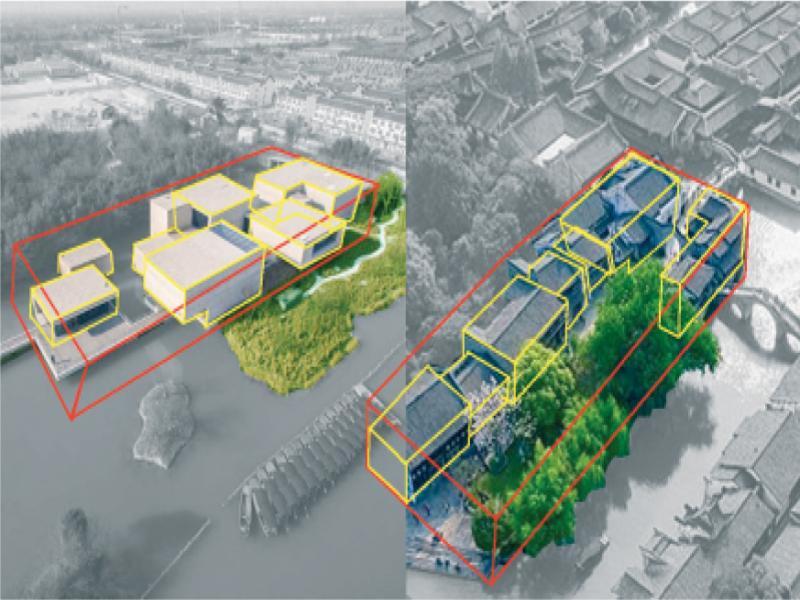 The Mu Xin Museum of Art in Wuzhe. The architectural form of the museum building is an interpretation of the quarters of the historical part of the city