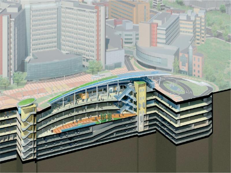 Sectional drawing of Seoul National University Hospital Medical Mall project, Seoul. Source: https://www.greshamsmith.com/project/seoul-national-university-hospital-medical-mall/