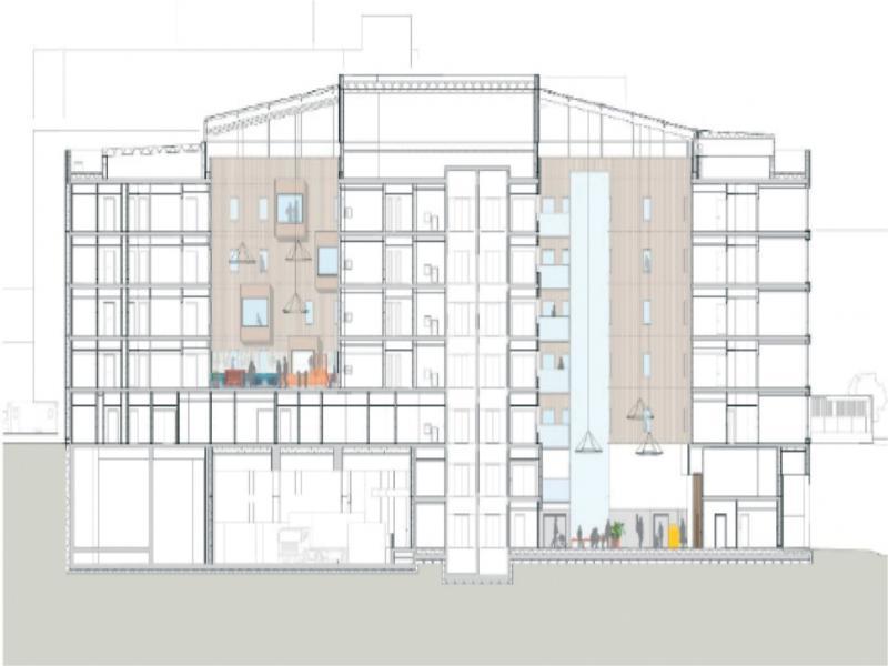 The sectional view of the building Haraldsplass Hospital. Source: https://arqa.com/en/architecture/haraldsplass-hospital-new-ward-building.html