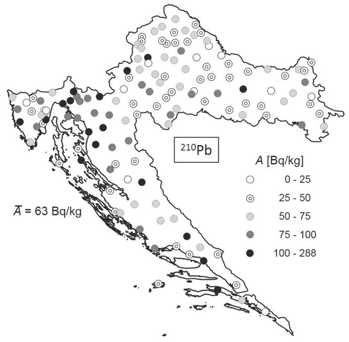 Distribution of the A of 210Pb in Croatian soil