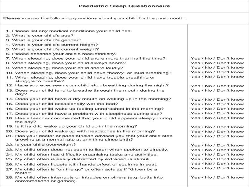 Paediatric Sleep Questionnaire (PSQ).
