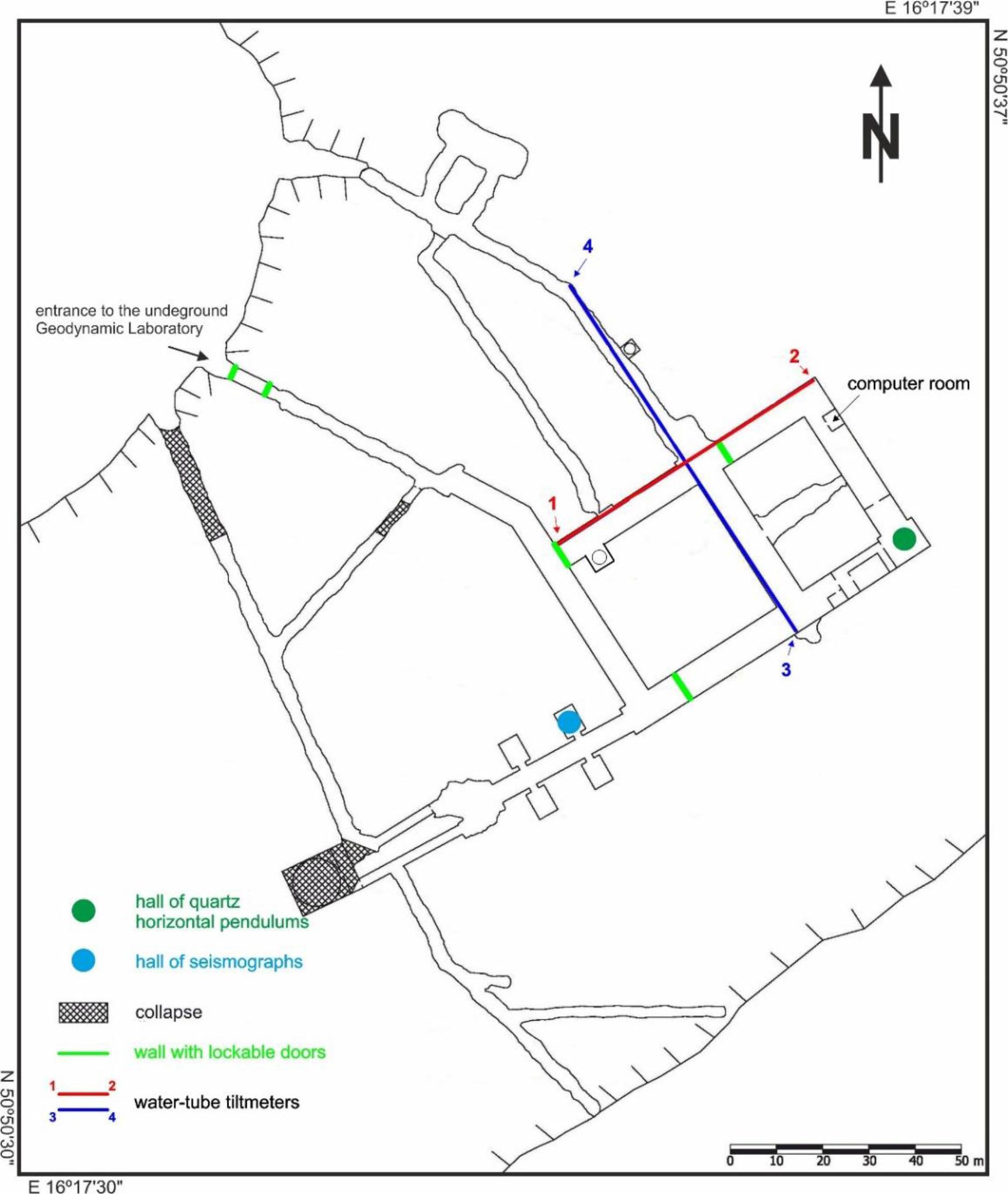 Plan of the underground of the Geodynamic Laboratory in Książ