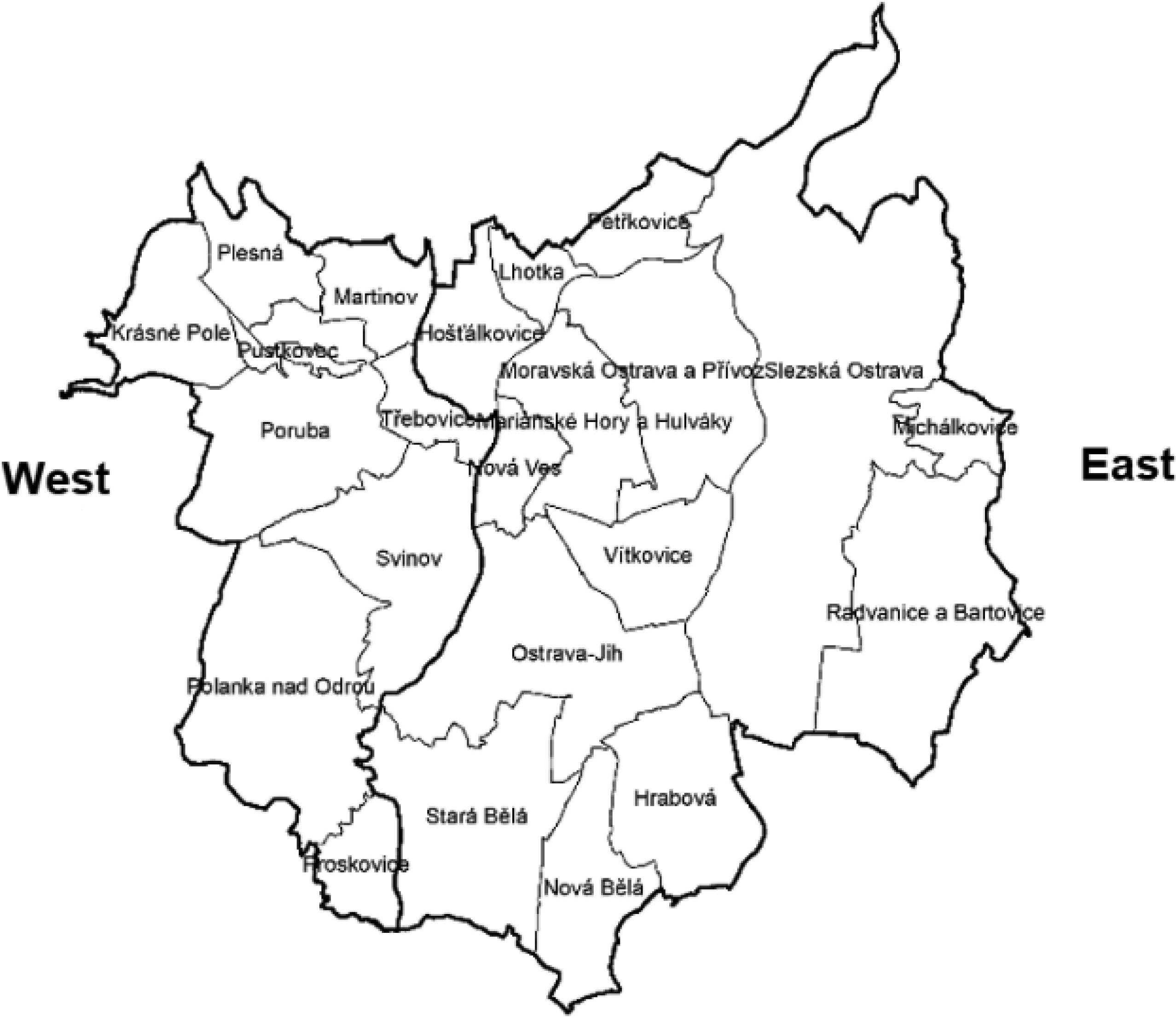 Division of Ostrava into two parts.Source: Own processing based on NIPH, 2016.