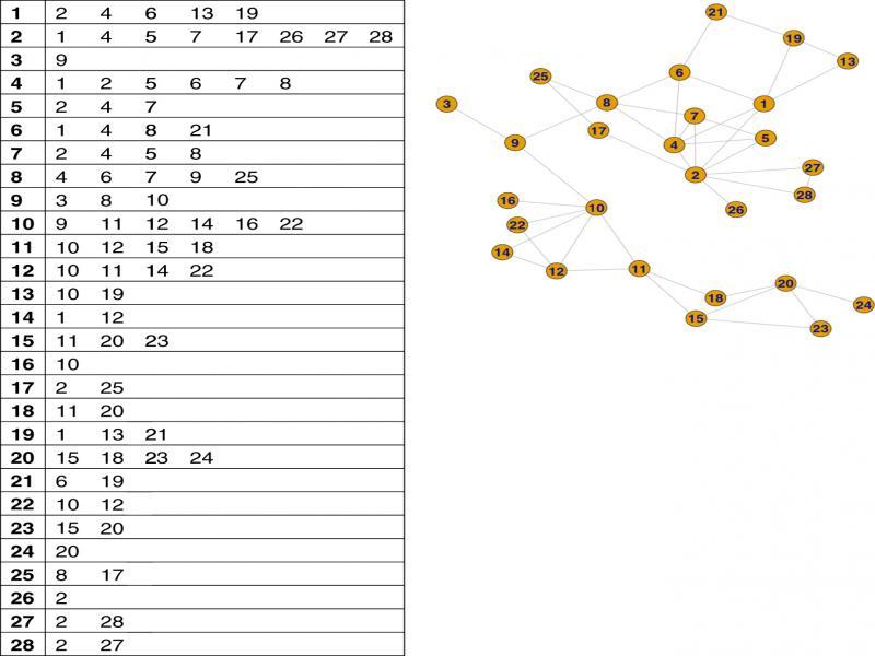 Nodelist and plot of a 28-player network. The plot should be displayed during debriefing.
