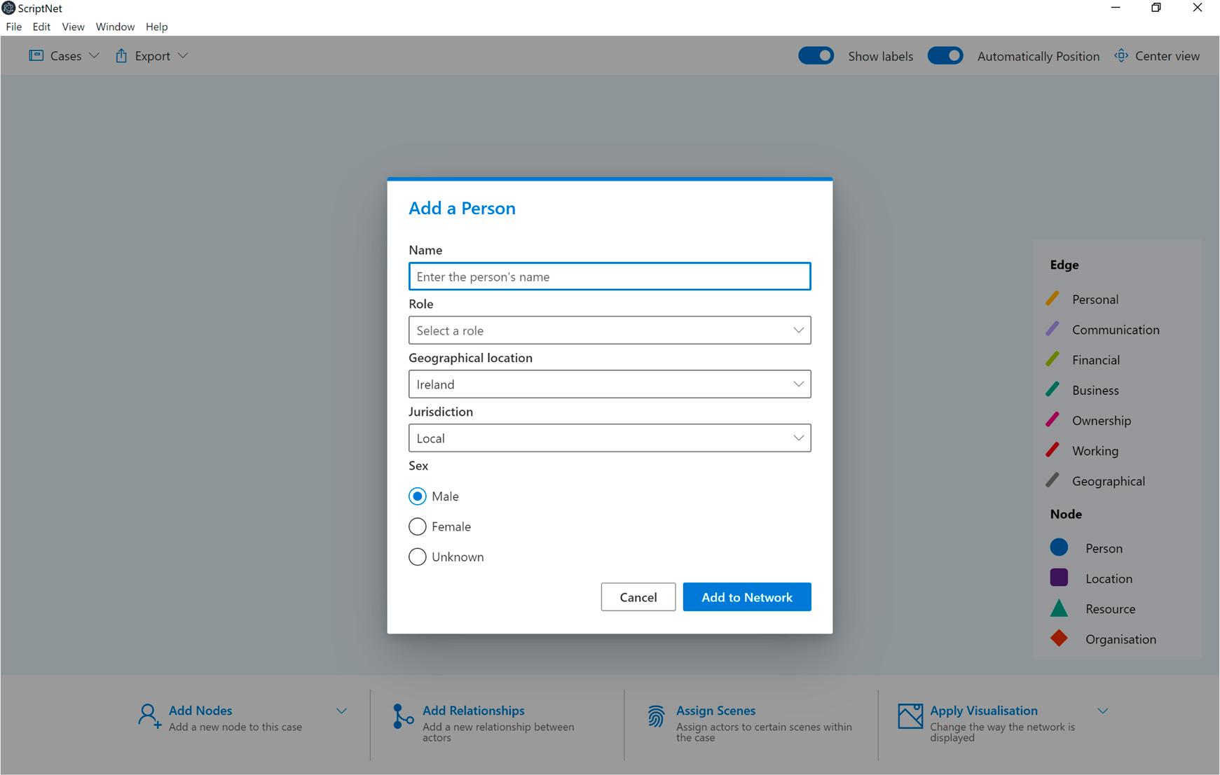 Adding a person in ScriptNet.
