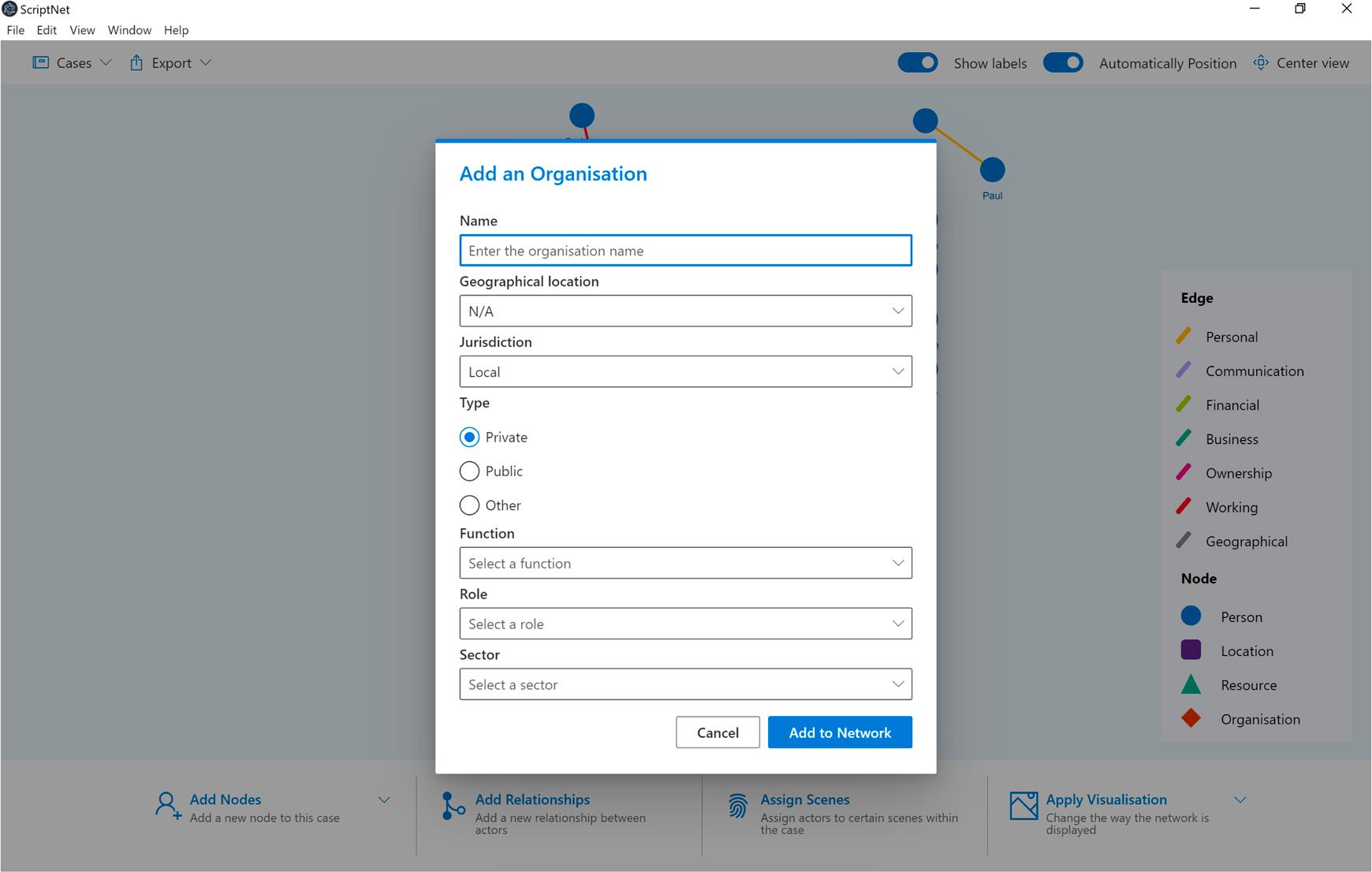 Adding an organization in ScriptNet.