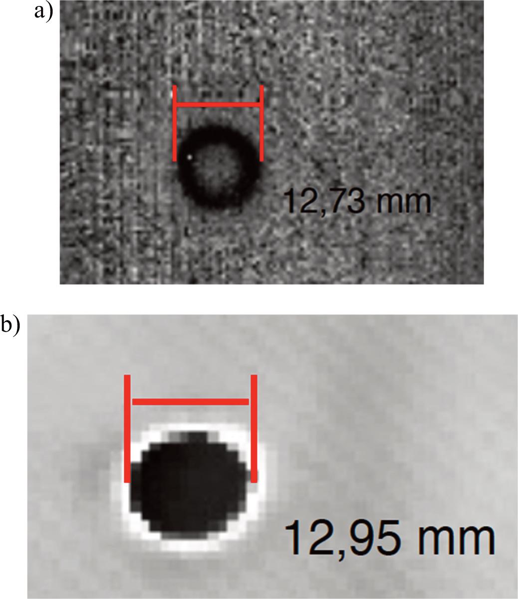 a) results obtained with MAUS V system, b) results obtained with designed system