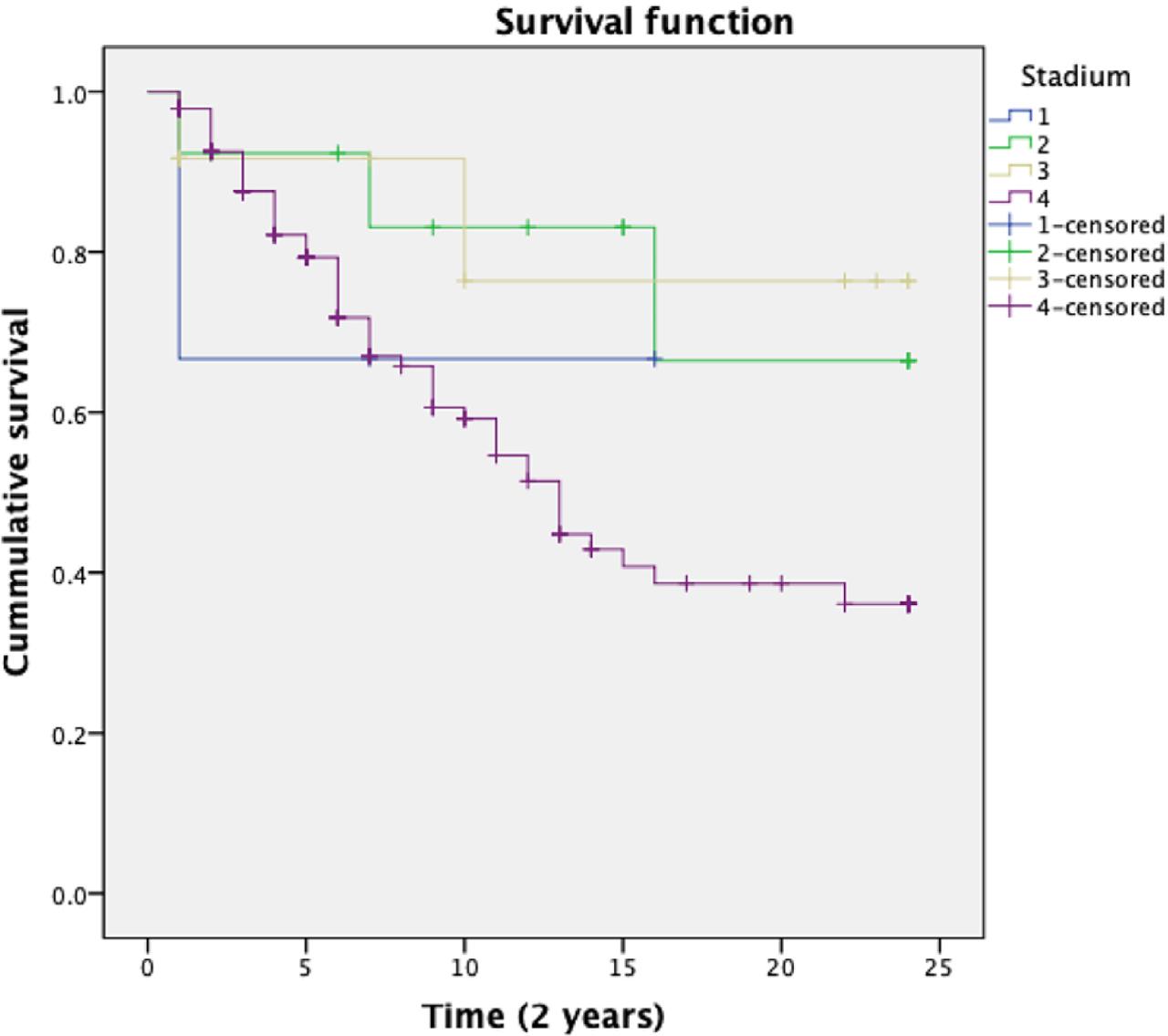 Two-year survival based on clinical staging.