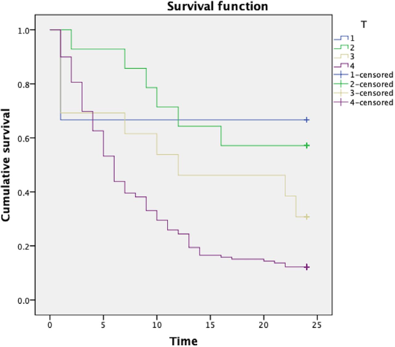 Two-year survival based on tumor size.