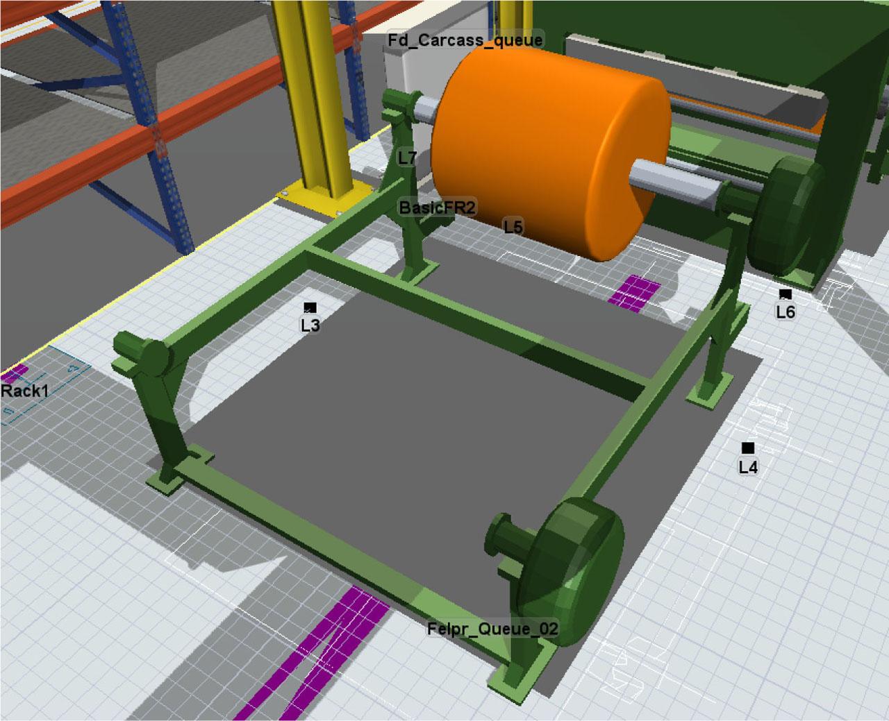 Part of the placed machine units in FlexSim (Source: Own study)