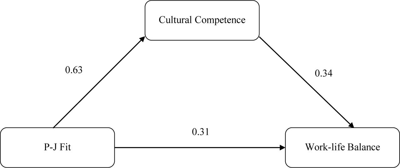 Hypothesized Model of the Mediating effect on the P-J fit–Work-life balance link.