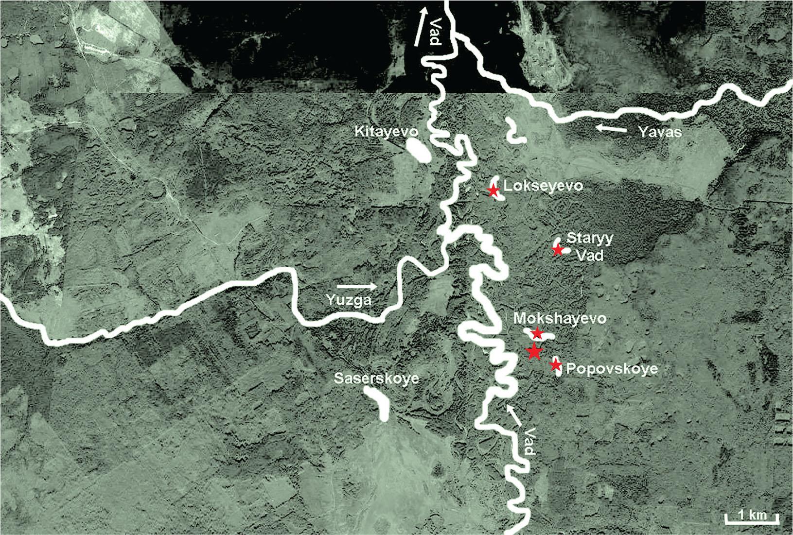 Records of the Russian desman in Zubovo-Polyansky District. Note: water bodies are shown in white, ★ – desman registration points.