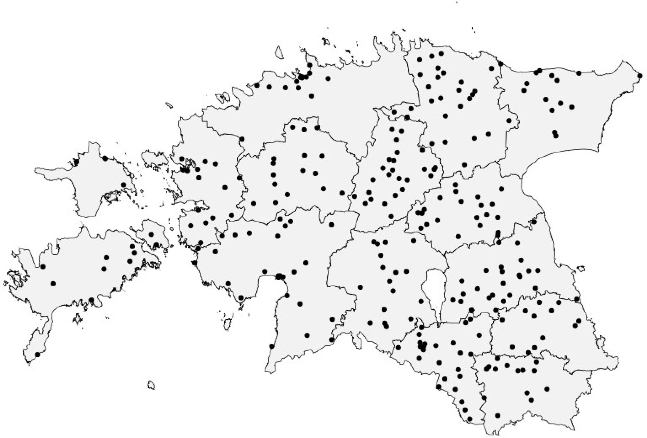 The location of parks in counties included in the research.