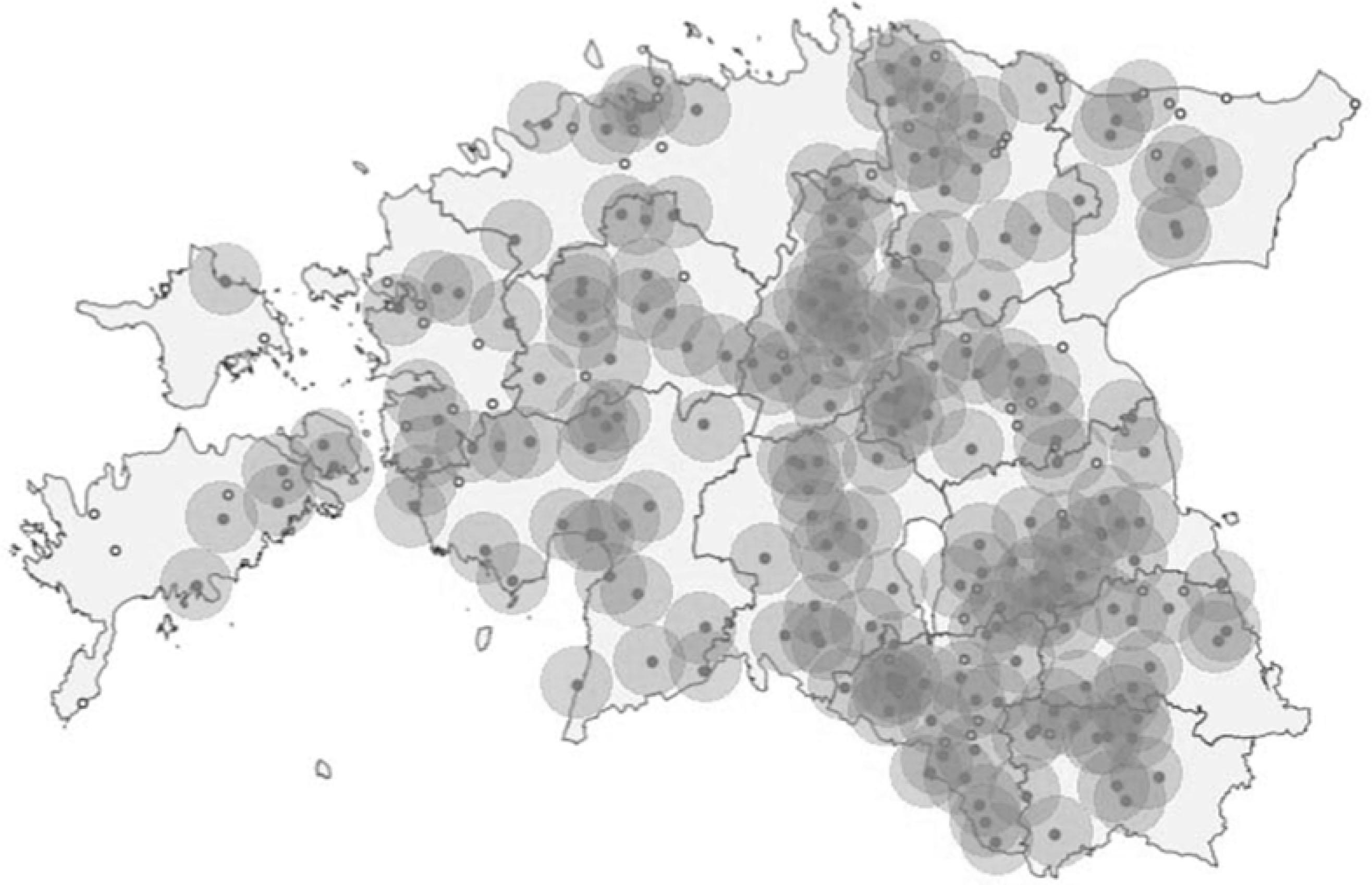 The distribution of an invasive shrub Caragana arborescens found in 80% of the parks (data of 304 parks).