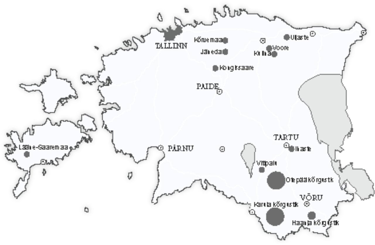 Uurimisalade paiknemine.Figure 1. Location of study areas.