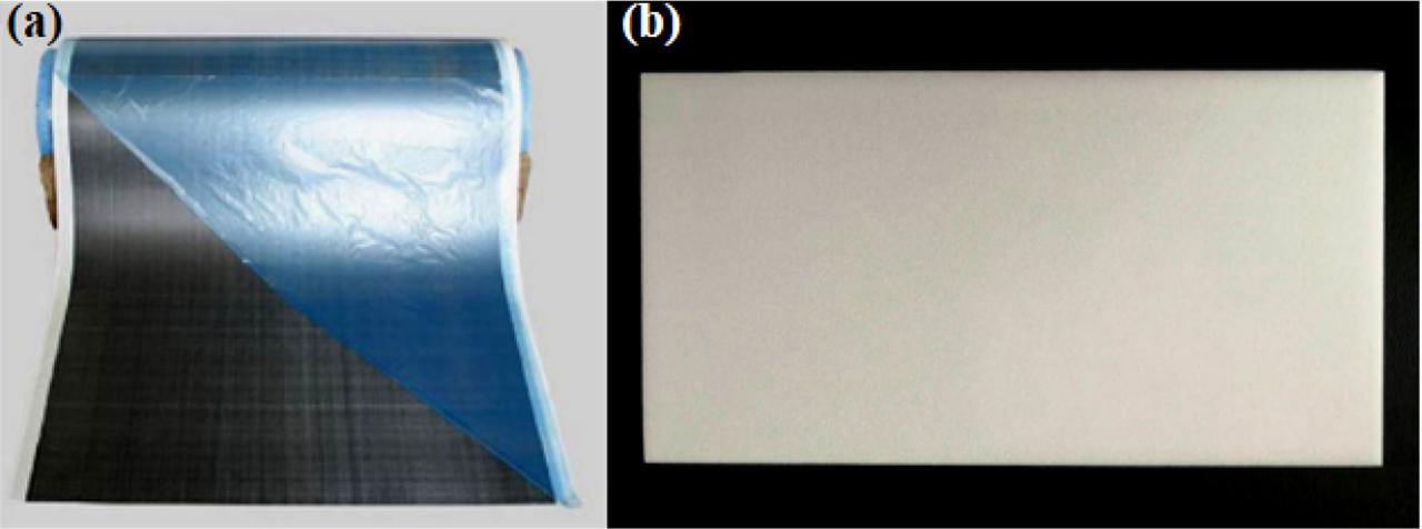 (a) Carbon fiber unidirectional prepreg, and (b) PMI foam board