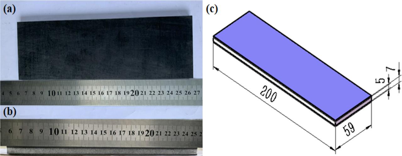 Carbon fiber/PMI foam sandwich structural composite(a) top view, (b) side view and (c) size (mm)