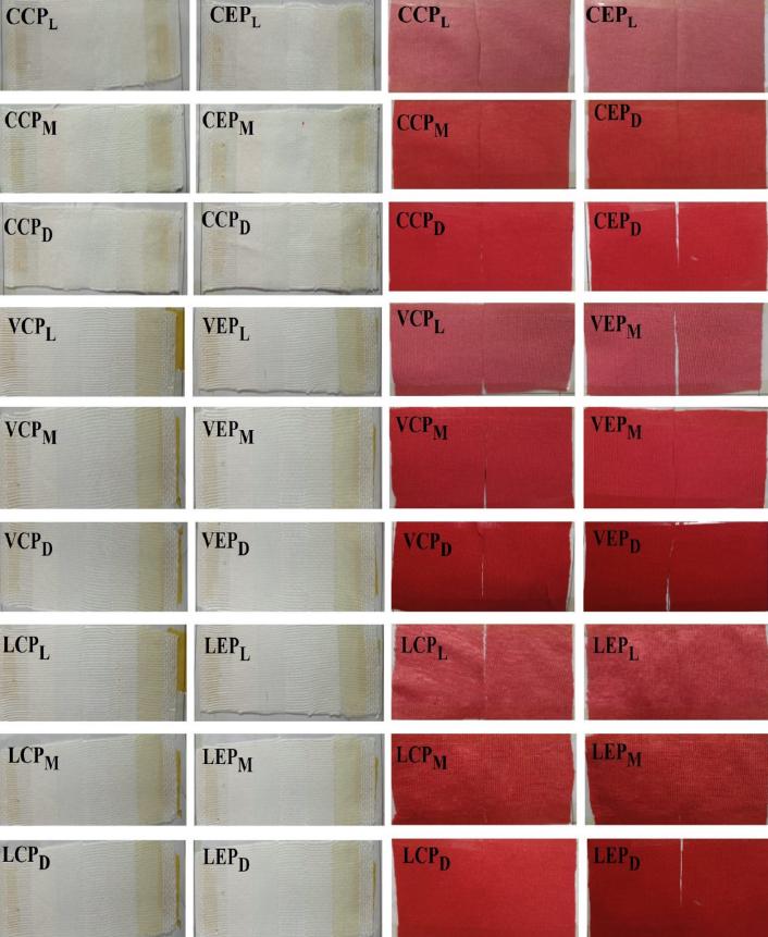 Color fastness to washing (staining- left and fading -right)