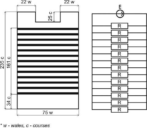 Schematic diagram of heating mat M1 and parallel connection of resistors