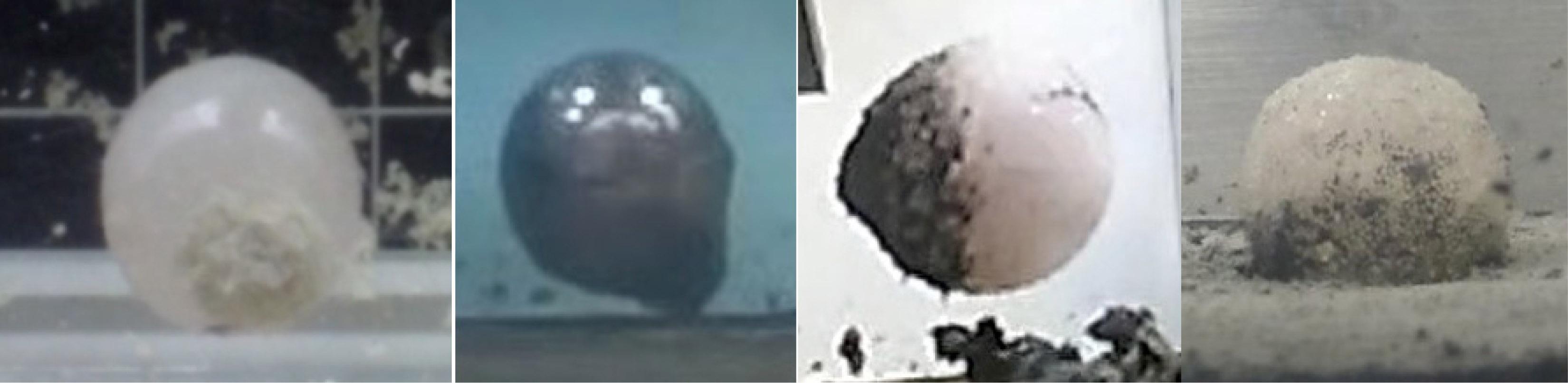 Observations of mass transfer from regolith onto cm-size marbles in various flight experiments.