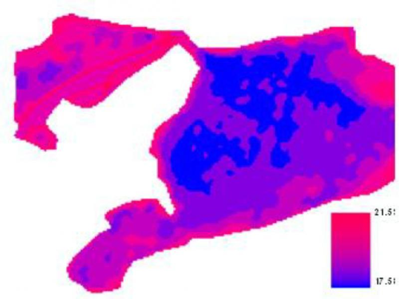 Spatial distribution of derived Temperature (ºC) within Lake Edku in spring, 2016
