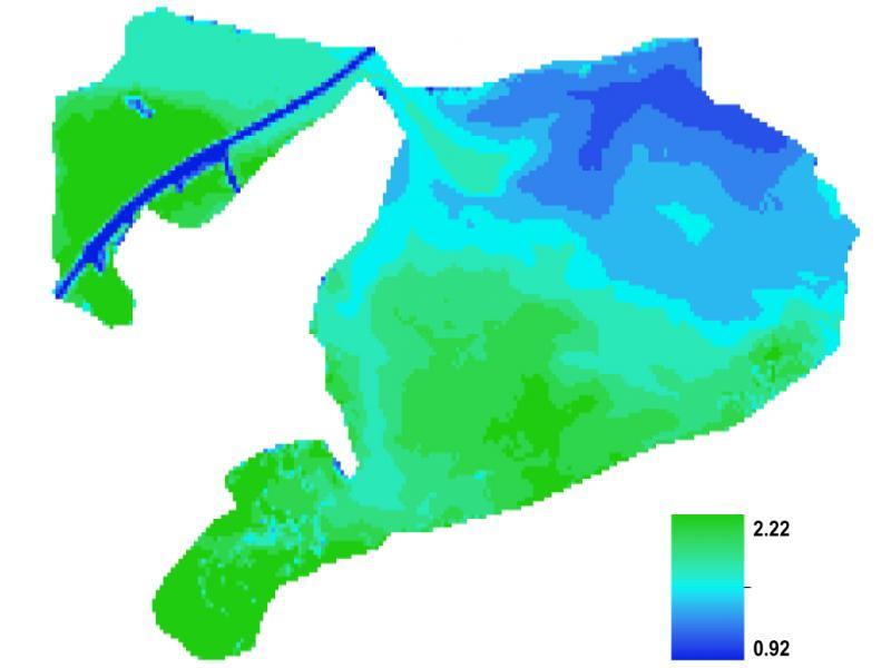 Spatial distribution of derived Chlorophyll-a (mg/m3) within Lake Edku in spring, 2016