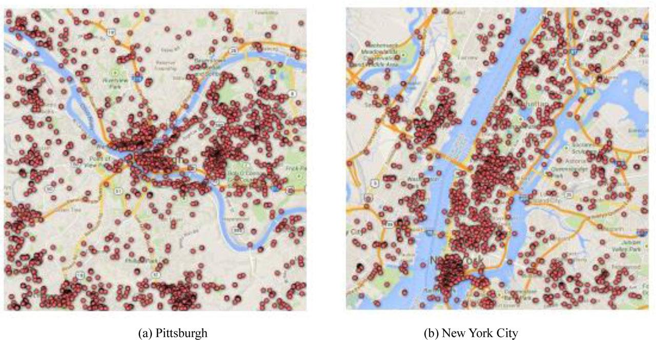 Street network in selected urban areas of two cities
