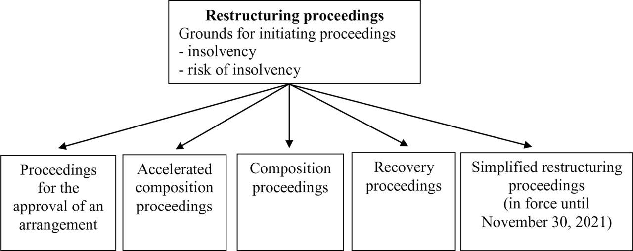 Types of restructuring proceedings in Polish law.Source: Own elaboration.