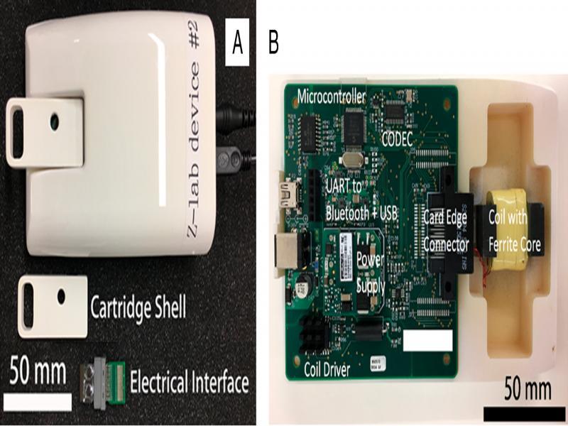 Picture of the GMR-based hand-held device (a), and top view of the electronic section with highlighted the main components (b) (Wu et al., 2017, 2020).
