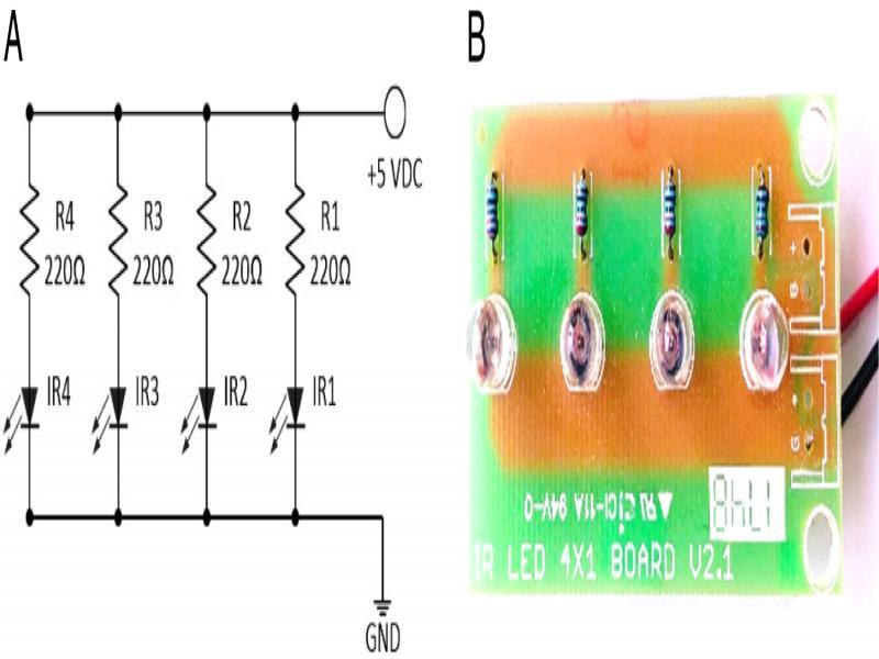 (a) Infrared LEDs circuit, (b) infrared LEDs board.