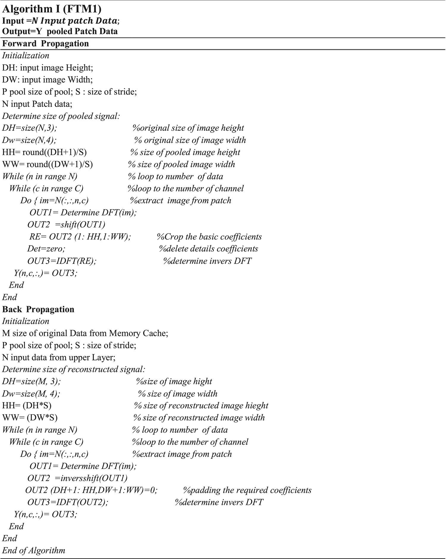 Proposed first (FTM1) algorithm.