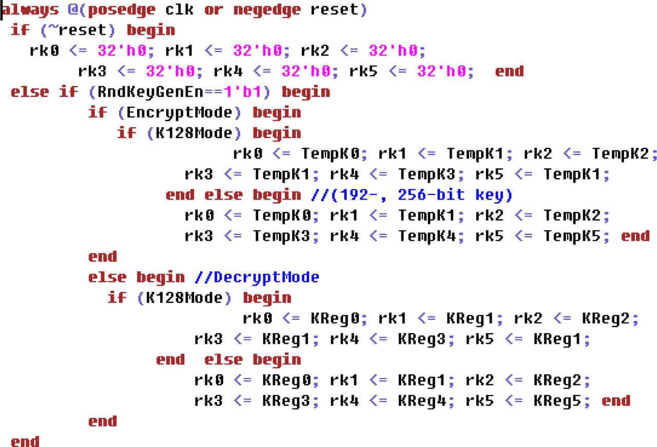 Round-key generation Verilog code for KeySchedule module.