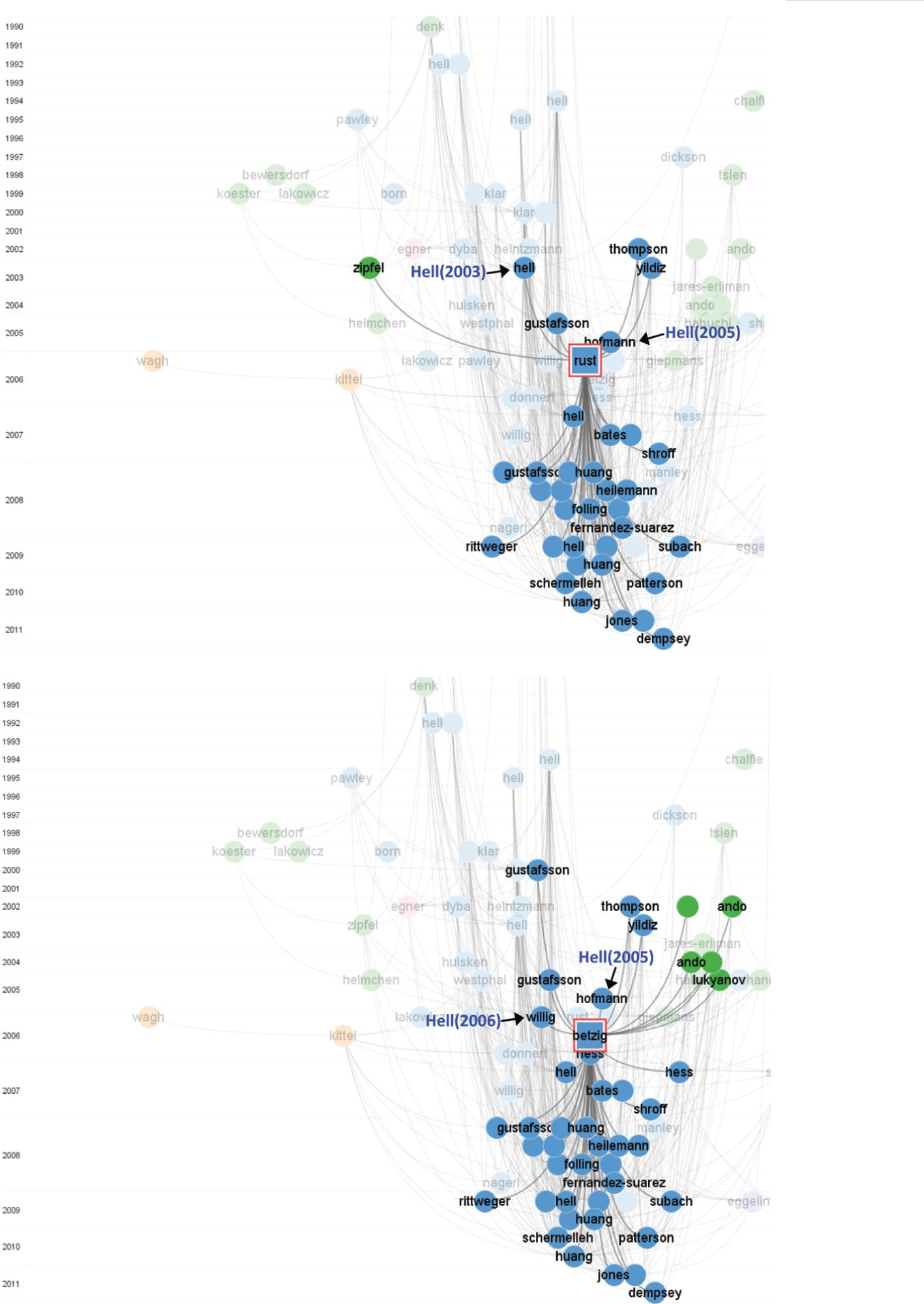 The citation networks of Rust (2006) and Betzig (2006).