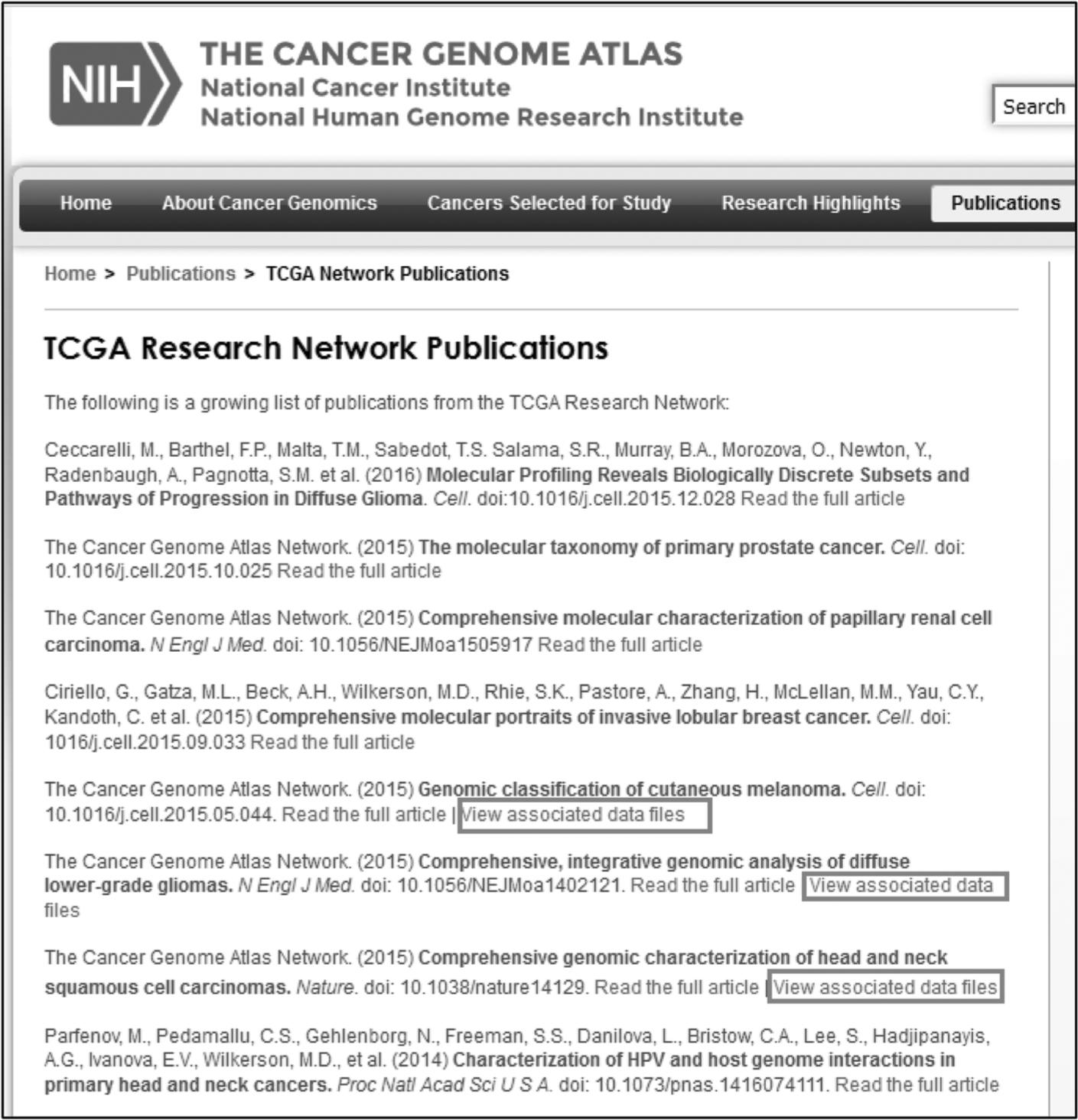 Manual link literature that includes TCGA data.