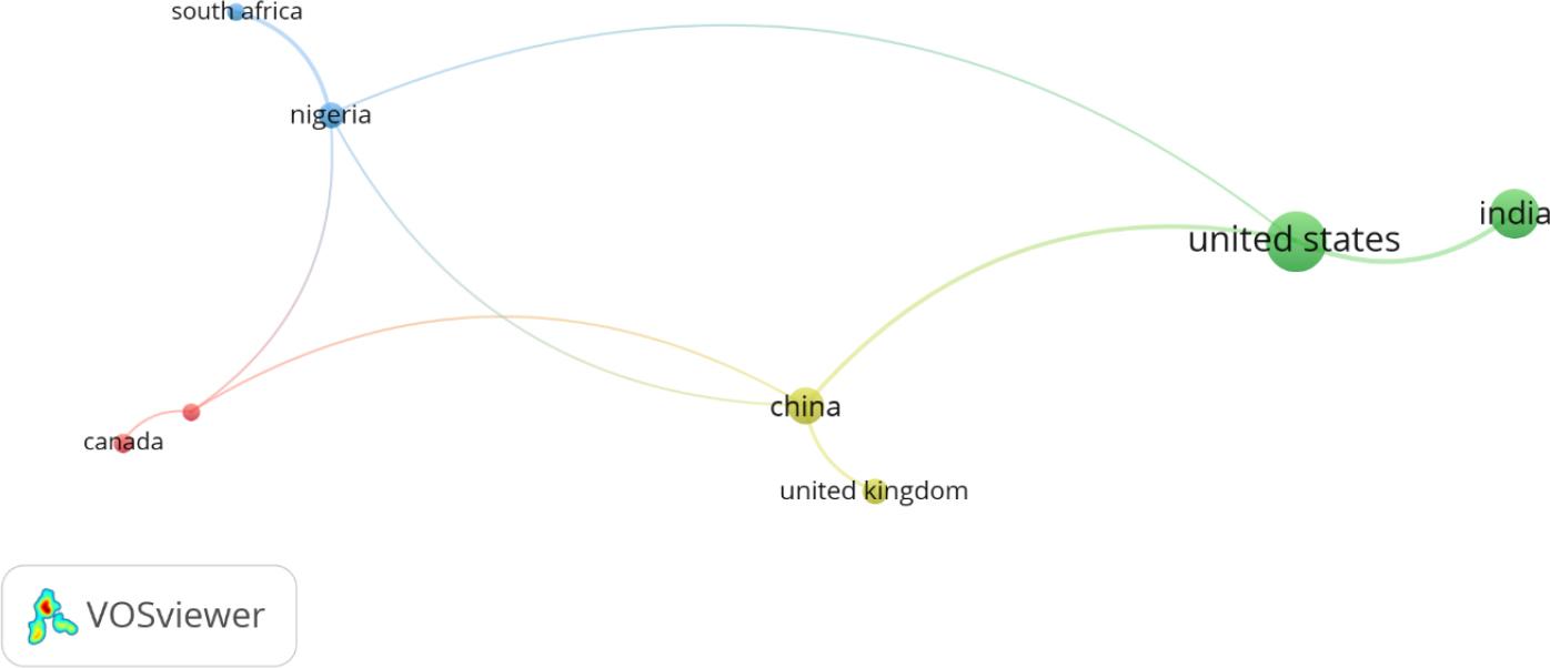 Visualization of co-authorship by country.