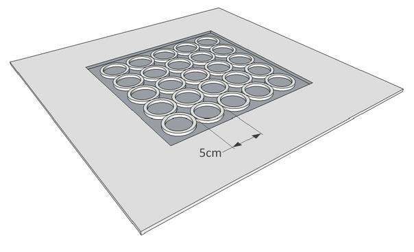 The sensor design based on a 5 by 5 planar coil matrix.
