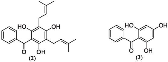 Clusiaphenone B (2) and benzophenone (3).