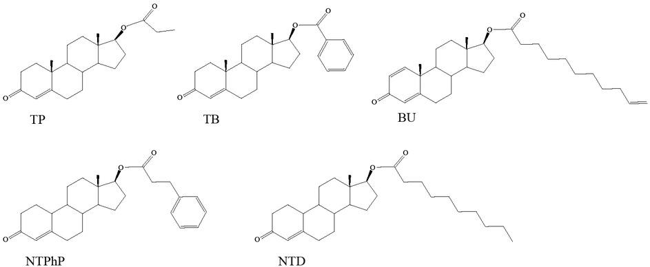 Structural formulas of molecules of steroid esters