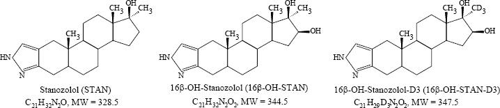 Chemical structures, molecular formulas and weights of molecules of hormones tested