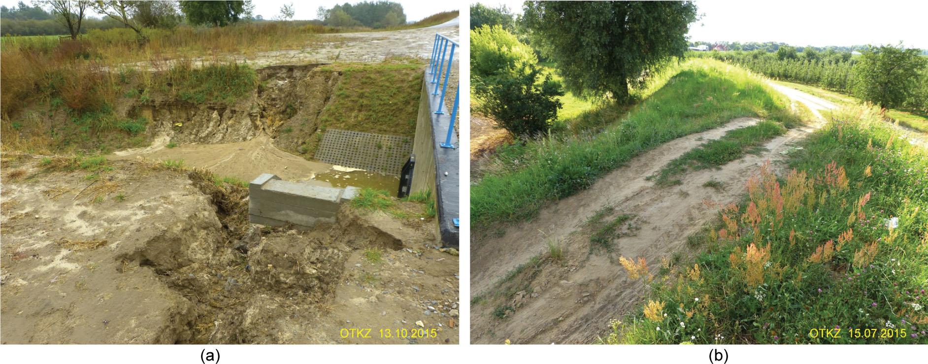 Presents an example of a landslide in Poland in 2015 and levee surface damage caused by people. Photo by Janusz Orzepowski