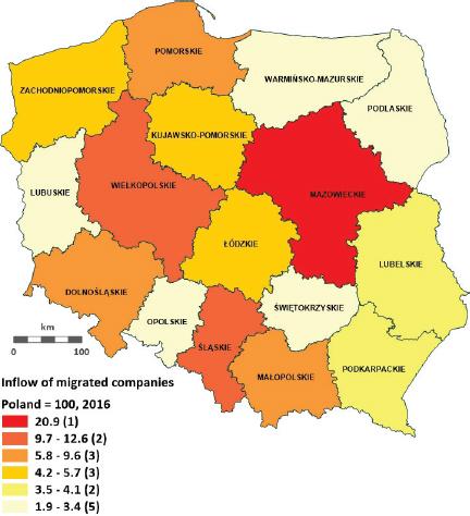 GDP per capita in 2016, Poland = 100 (in current prices). Source: own analysis on the basis of data from GUS (Central Statistical Office)