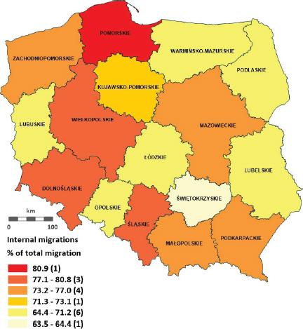 % of companies relocating within a voivodeship. Source: own analysis on the basis of data from GUS (Central Statistical Office)