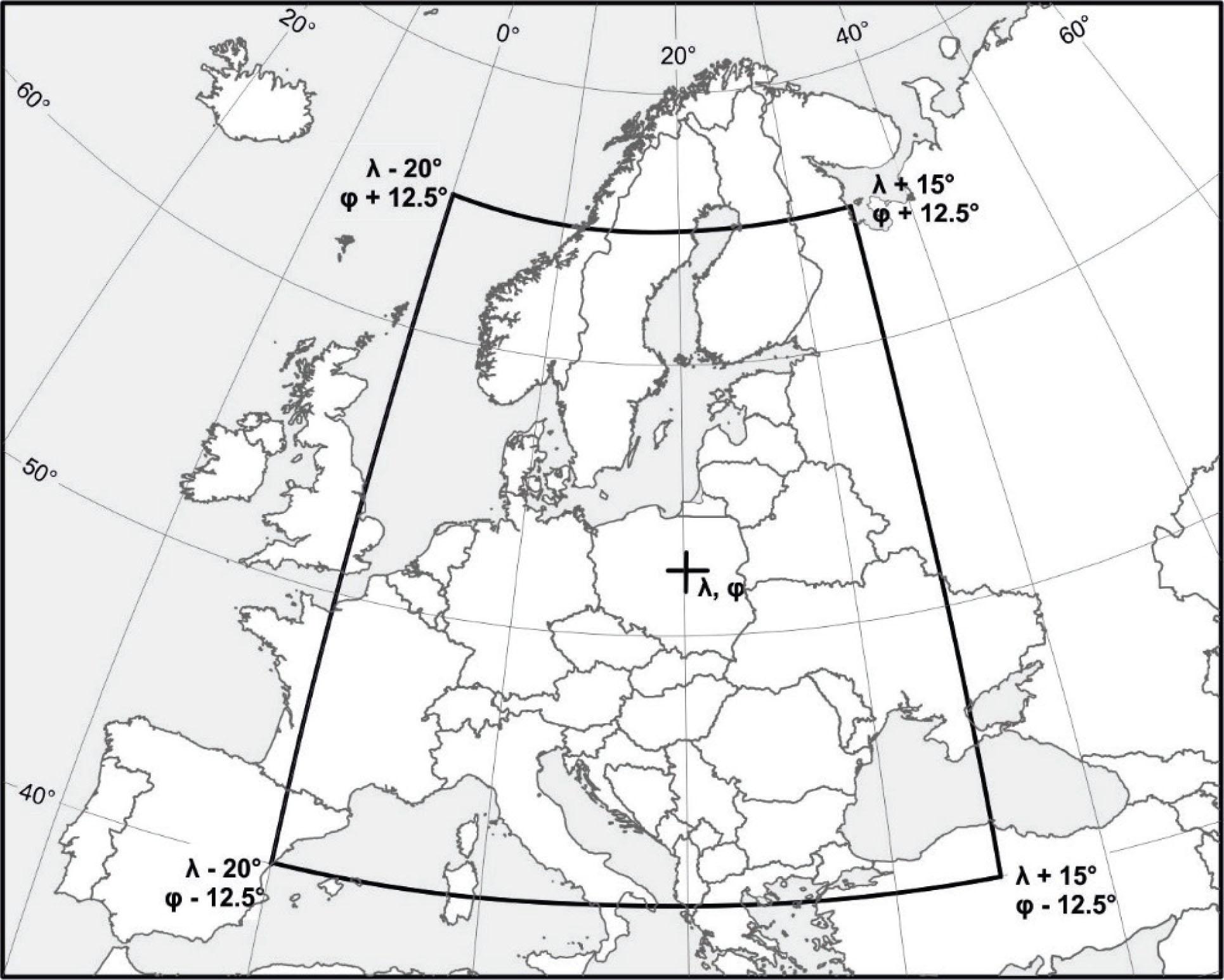 Example of a spatial domain for the Lityński-based circulation type classification.Source: own elaboration.