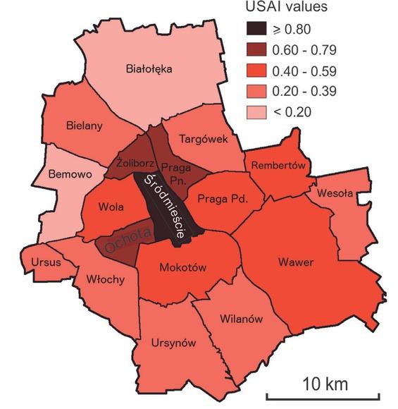 Pattern of USAI values in WarsawSource: A. Małachowski